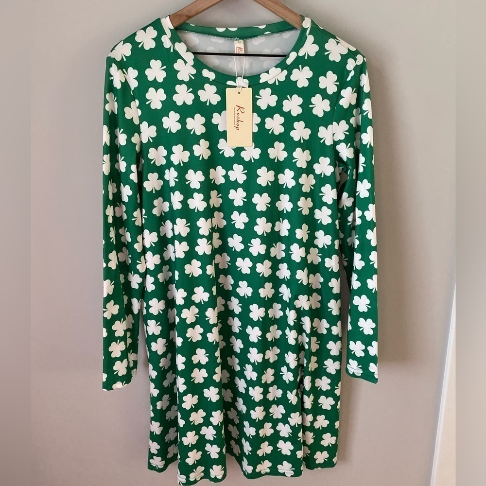 Roshop Women’s Long Sleeve Four Leaf Clover Tunic Dress MEDIUM- New With Tags!